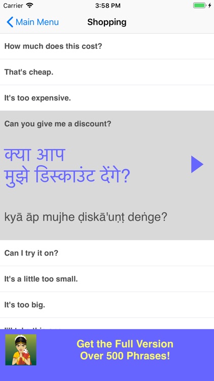 Speak Hindi Travel Phrase Lite