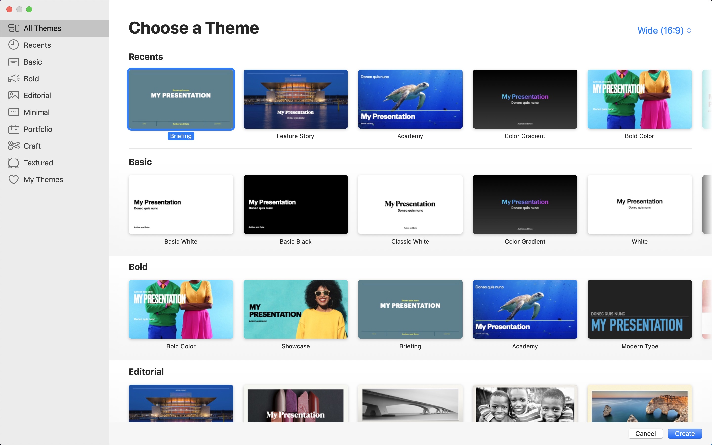 Screenshot do app Keynote