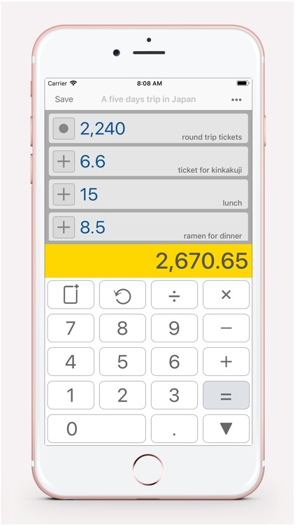 Calculator-Save expenses list