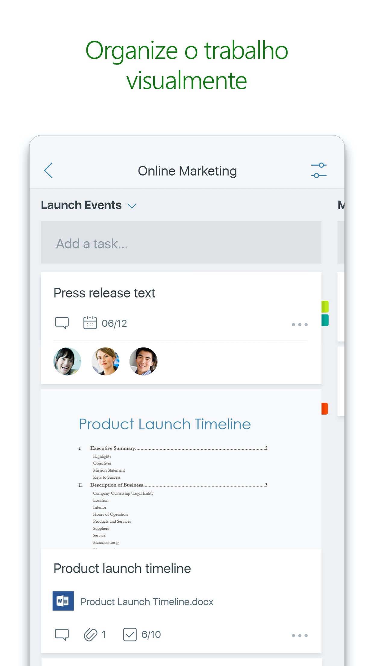 Screenshot do app Microsoft Planner