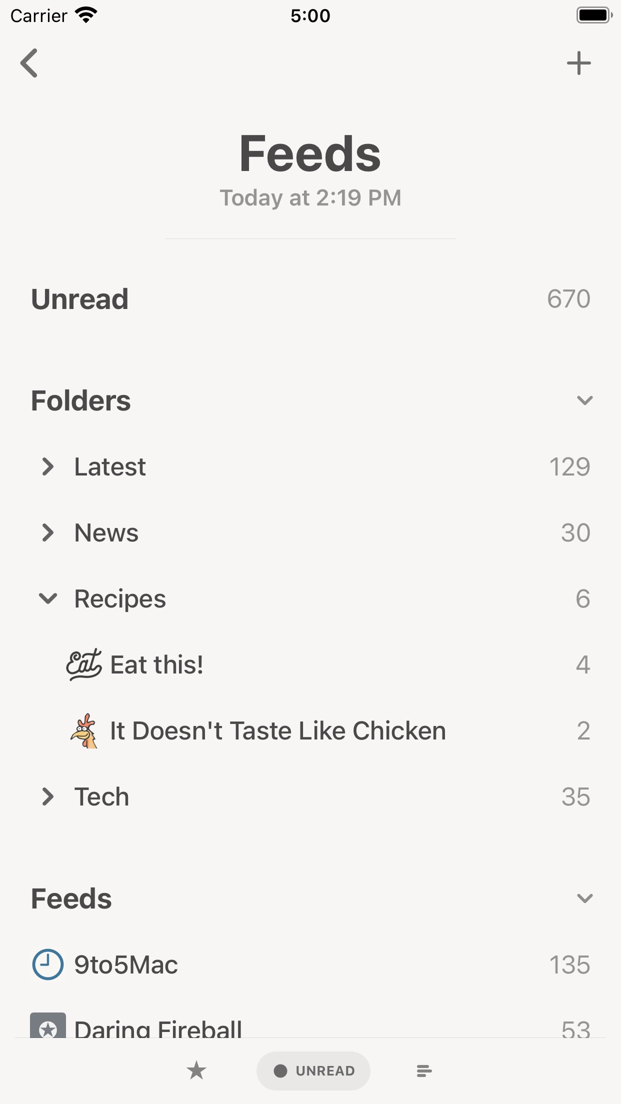Screenshot do app Reeder 5