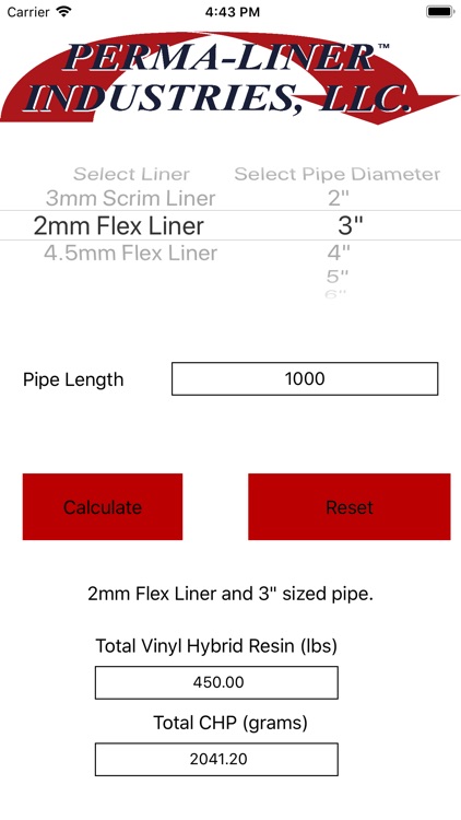 Perma-Liner Resin Calculator