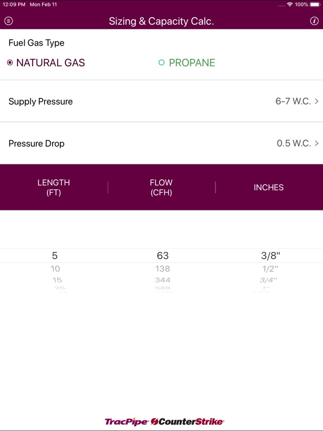 Tracpipe Sizing Chart Natural Gas