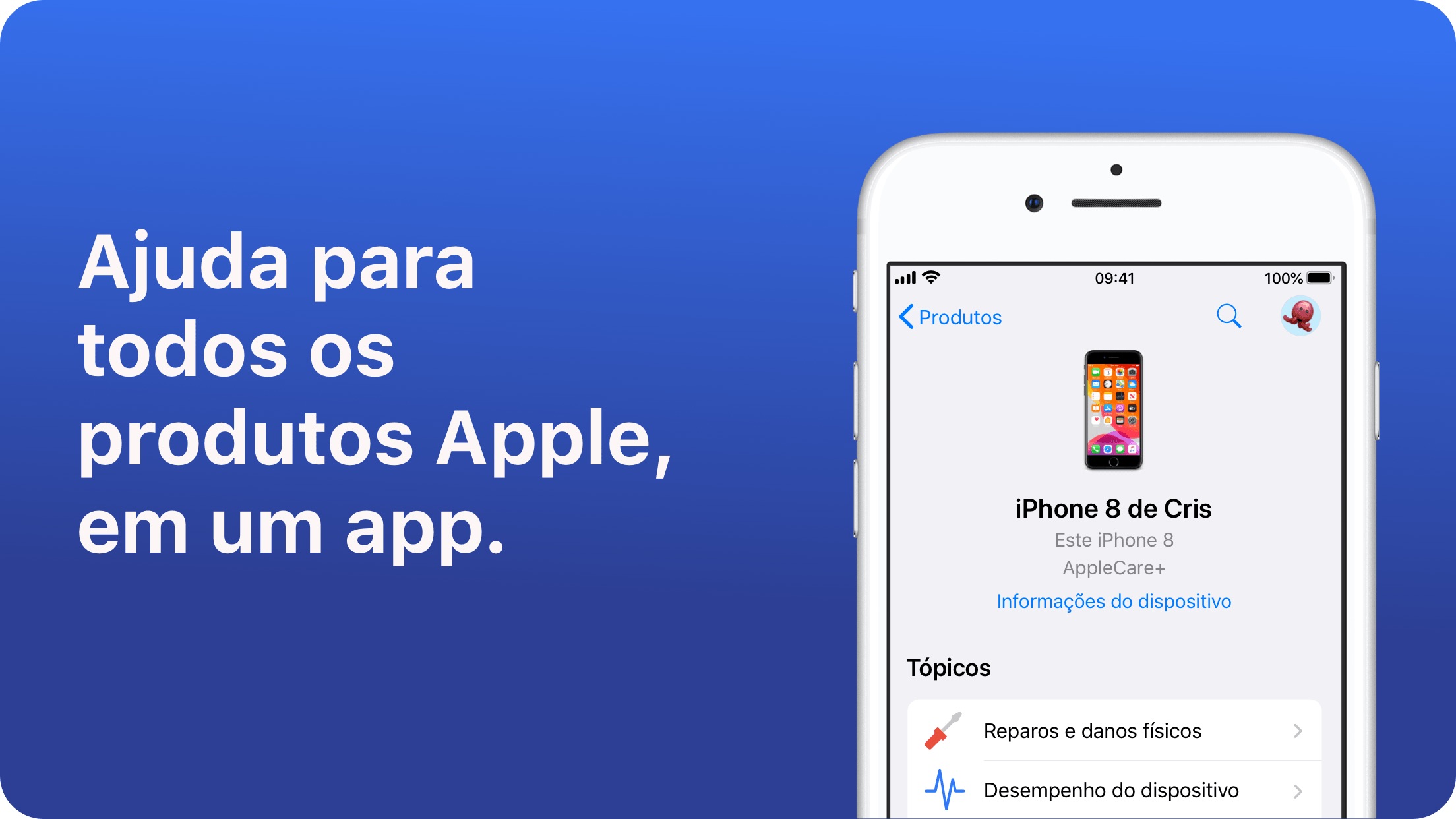 Screenshot do app Suporte da Apple