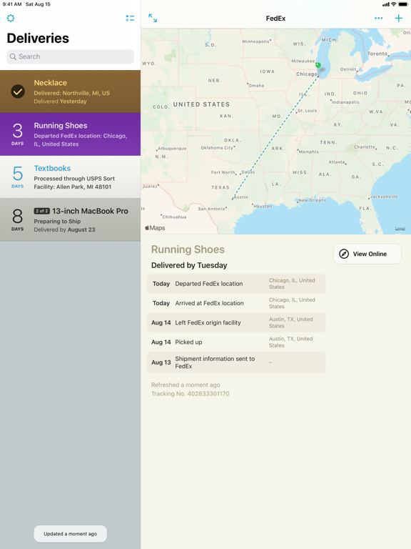 Deliveries: a package tracker Screenshots