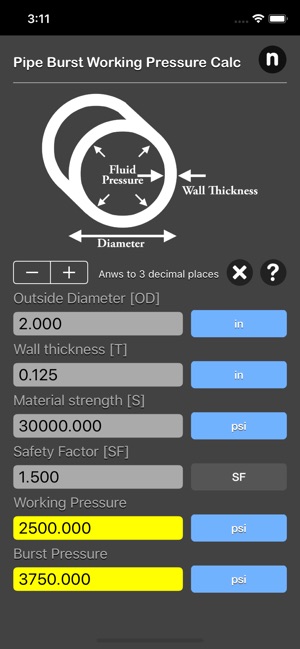 Pipe Working Pressure Calc