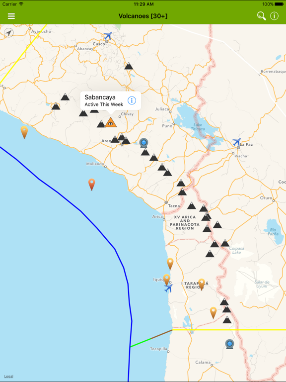 Volcanoes - Volcano Map, Alerts and News, now with Recent Earthquakes and Ash Info screenshot