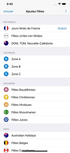 Jours fériés, fêtes, vacances(圖1)-速報App