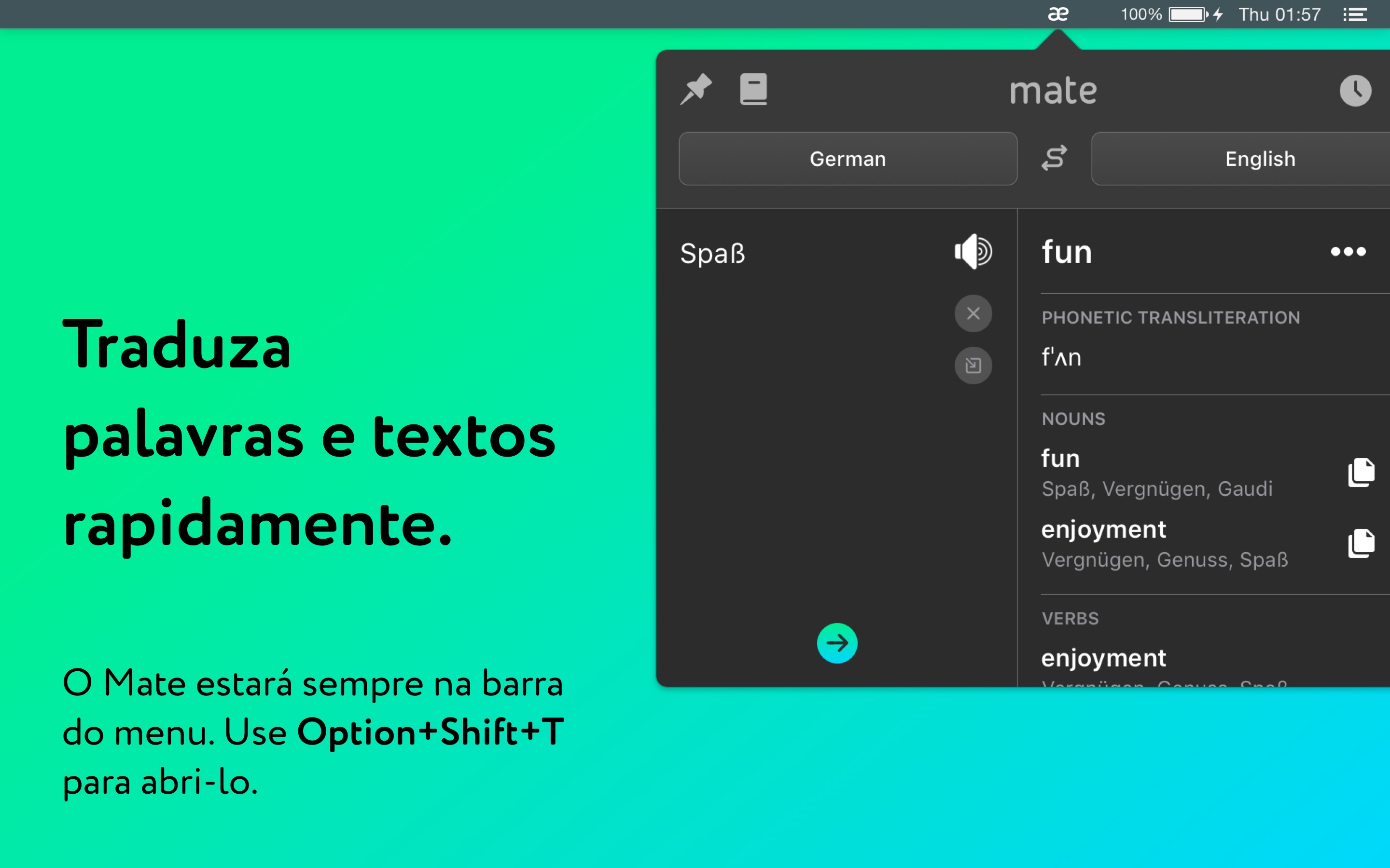 Screenshot do app Tradutor por Mate