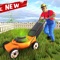 Operate the lawn mover grass cutting machine and cut the grass of the people garden experience the working of the gardener