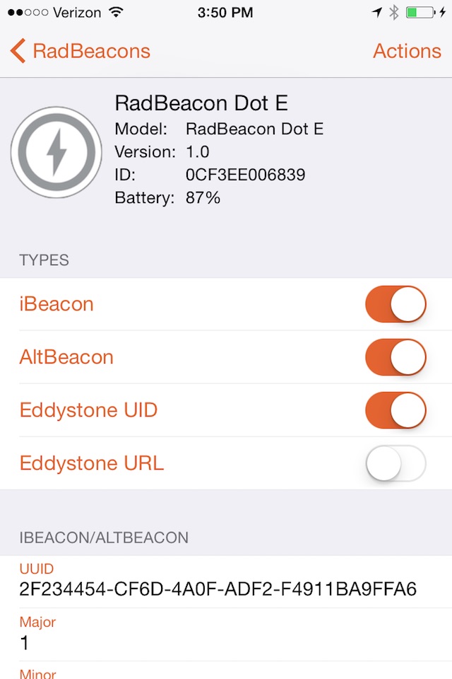 RadBeacon screenshot 2