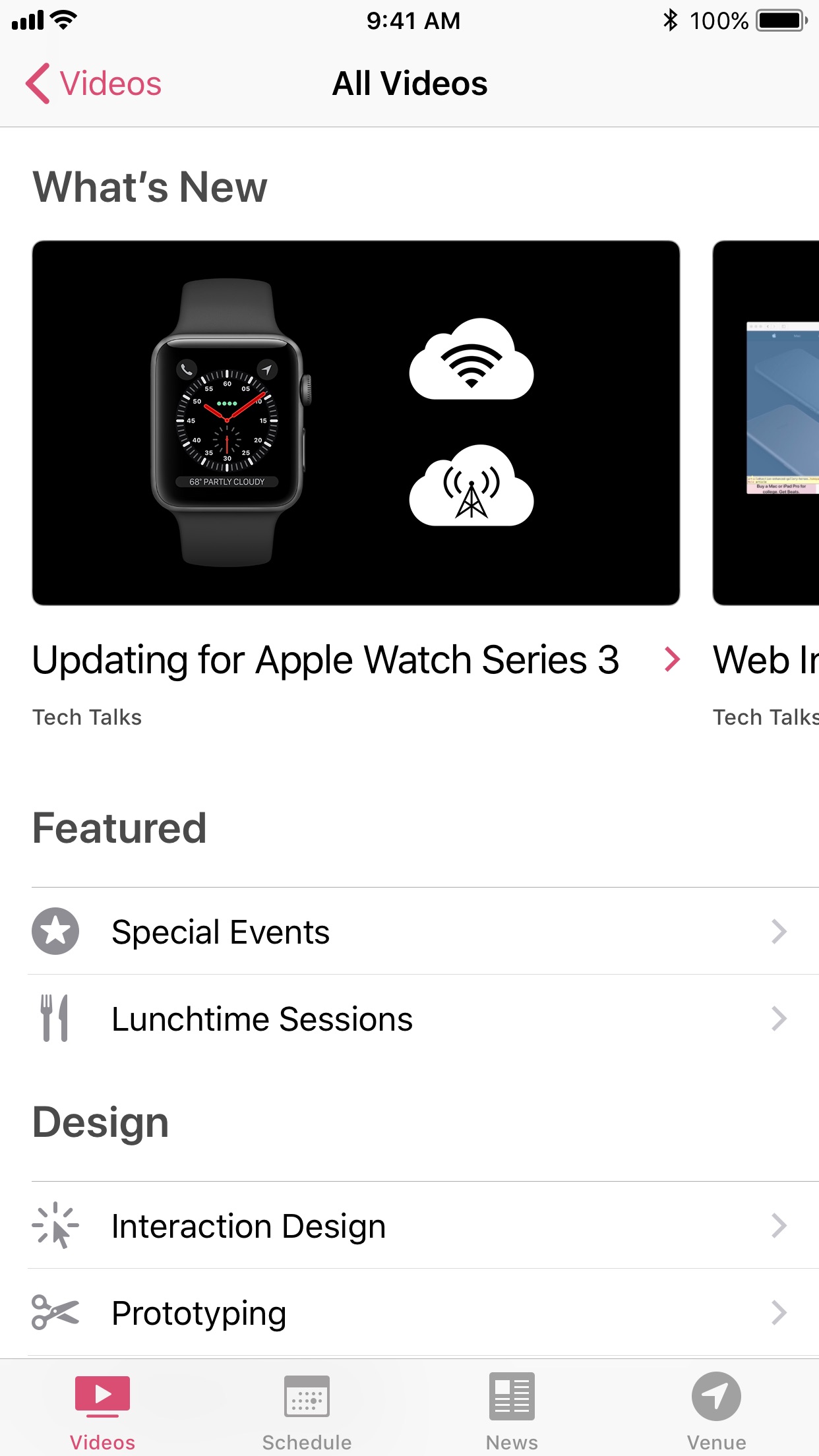 Screenshot do app WWDC