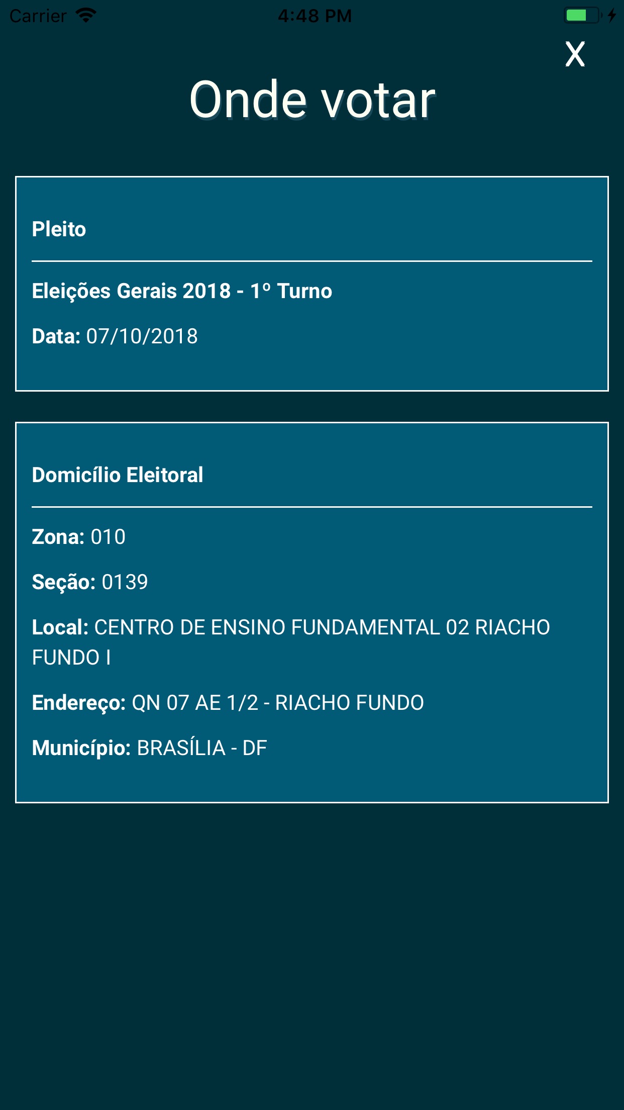 Screenshot do app e-Título