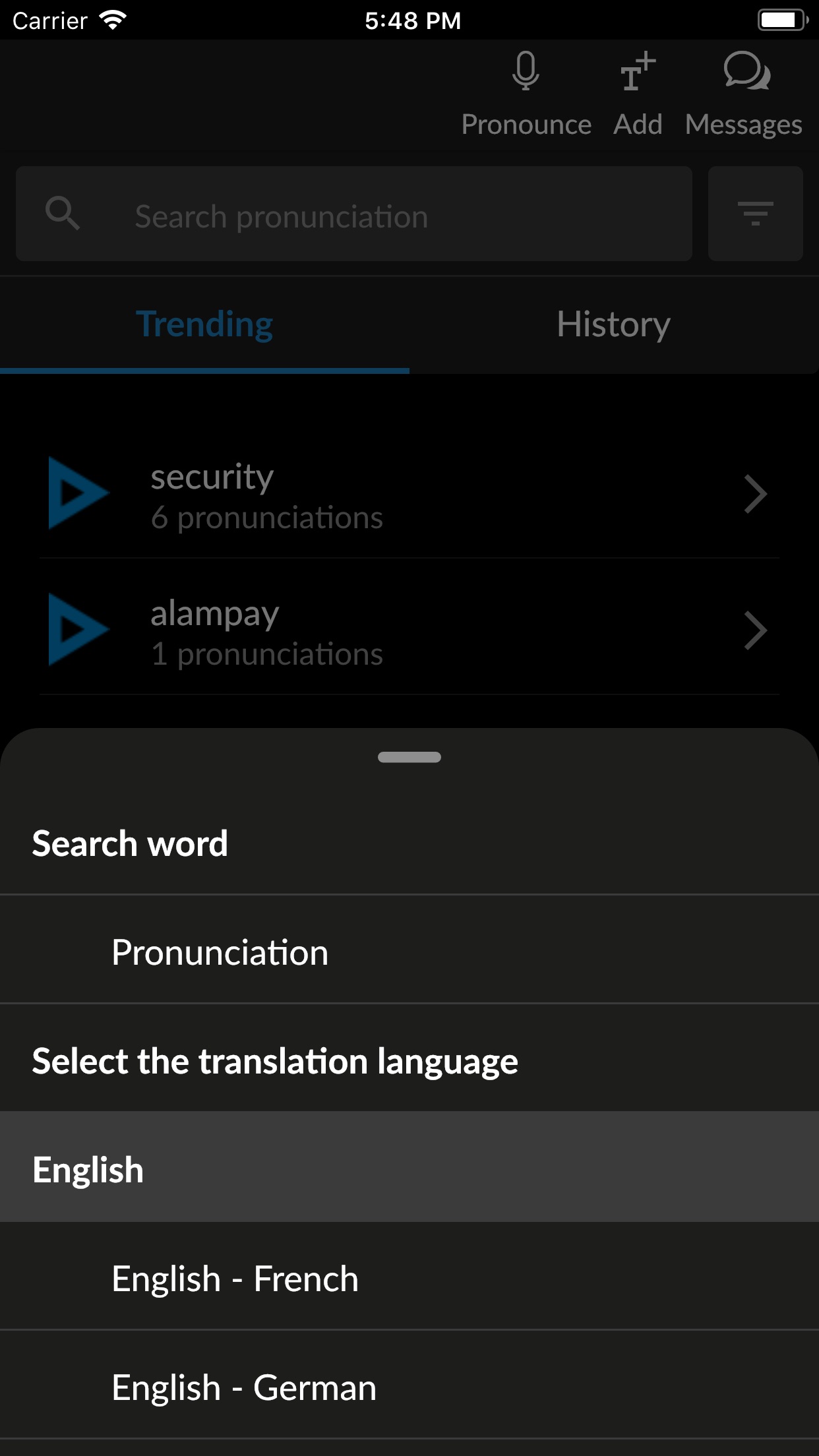 Screenshot do app Forvo Pronunciation