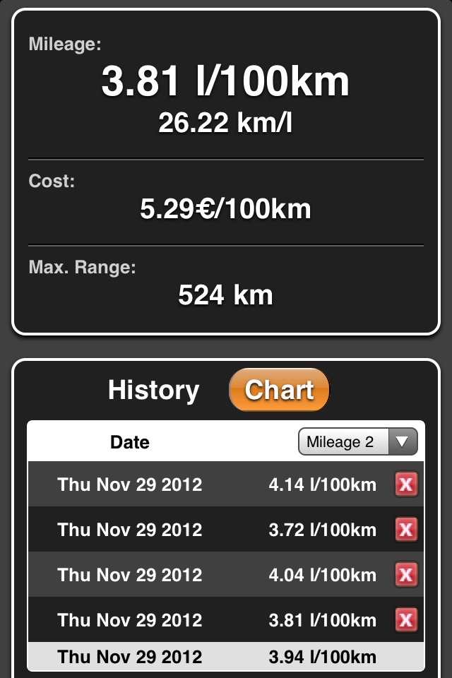 Mileage screenshot 2