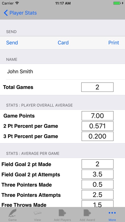 Basketball Player Game Stats Tracker