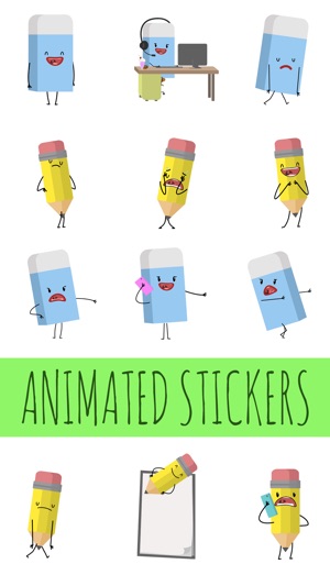 Pencil and Eraser - Animated Stickers