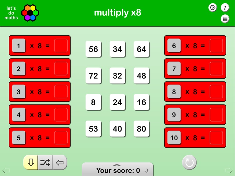 Multiplication facts x2 to x12