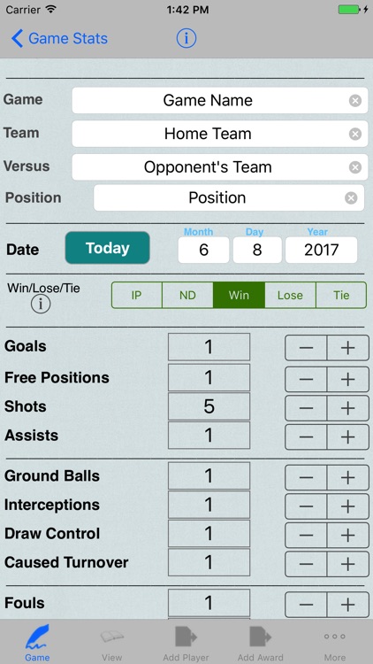 LaCrosse Player Tracker with Stats & Game Notes