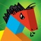 Kinder Tangram blends shape puzzles, coloring tools, stickers, and animations to create a right brain/left brain educational toy and app experience for kids, teens, and even adults