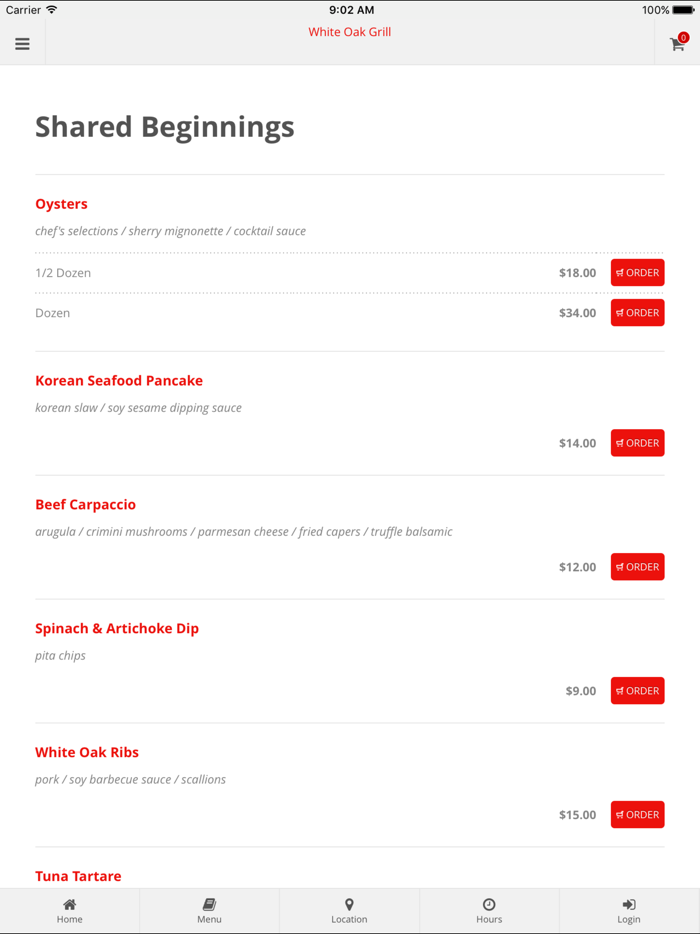 White Oak Grill App Orders