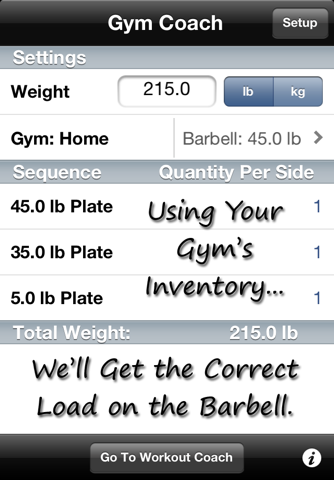 Gym Coach - Barbell Plate Loading Calculator screenshot 2