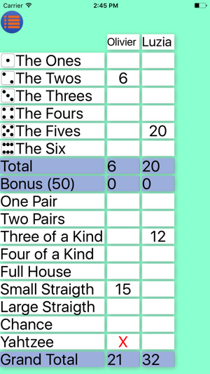 Yatzy Pocket Scorecard