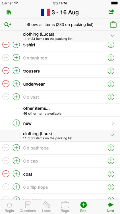 GetPacked: packing list