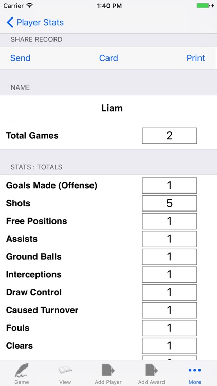 LaCrosse Player Tracker with Stats & Game Notes