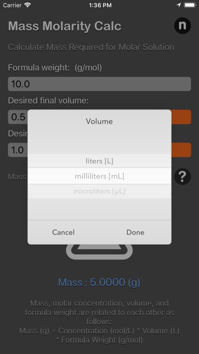 Mass Molarity Calculator screenshot 2