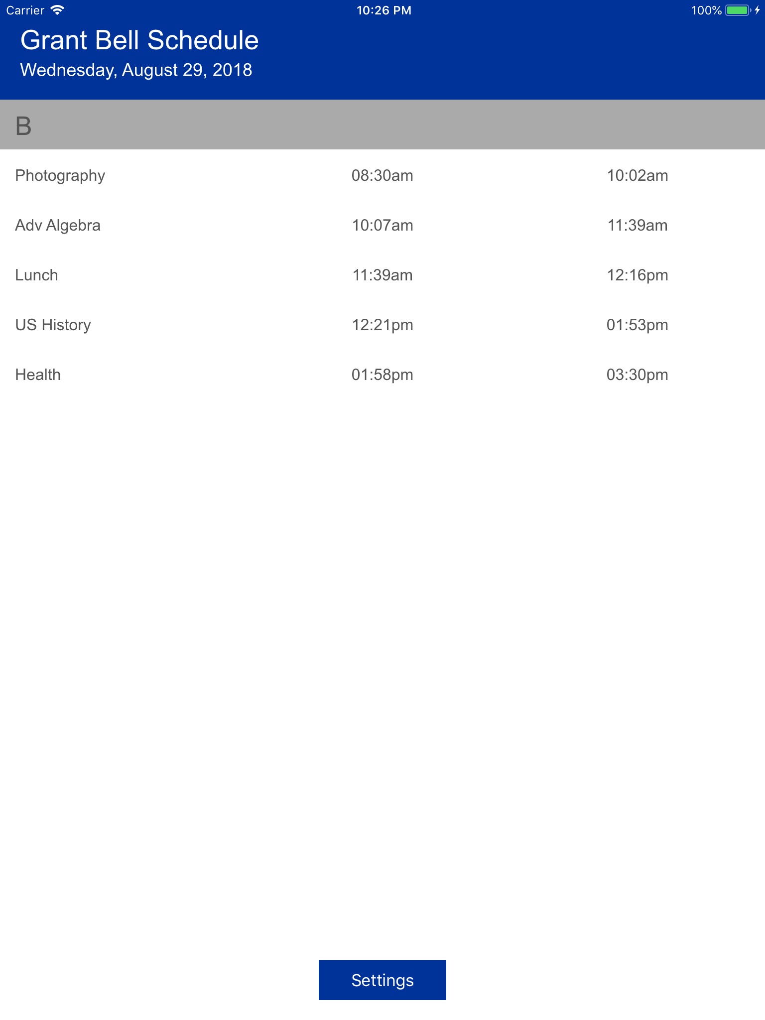Grant Bell Schedule screenshot 2