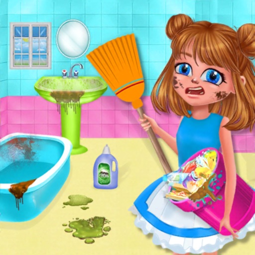 Girls Cleanup House Cleaning Icon