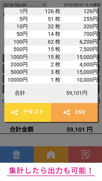 現金カウント | 金種別のお金数え電卓