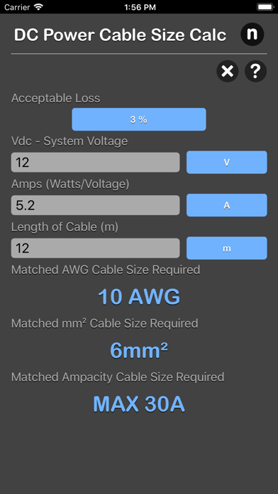 DC Power Cable Size Calc Screenshot 5