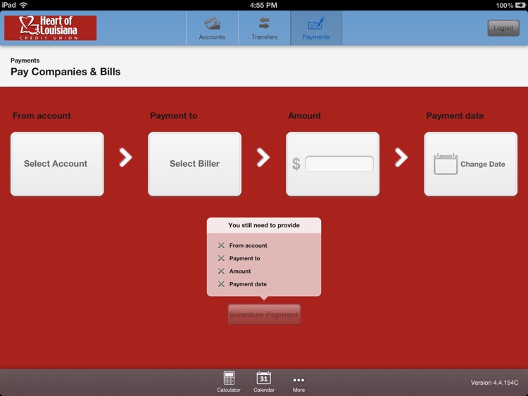 Heart of Louisiana CU Mobile Banking for iPad screenshot-3