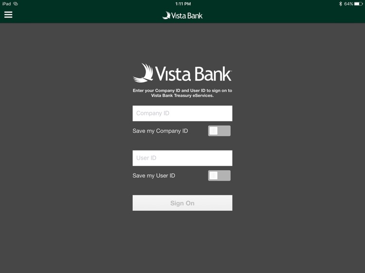 Vista Bank Treasury for iPad