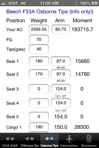 BE F33A Weight and Balance Calculator screenshot 4