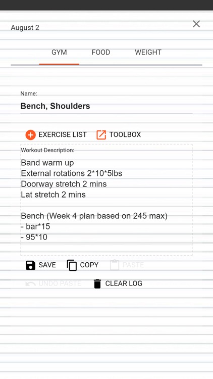 My Gym Log & Food Journal