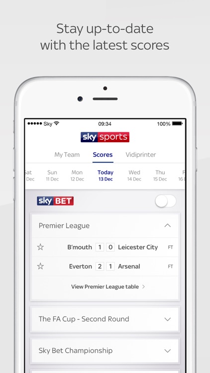 Sky Sports Score Centre