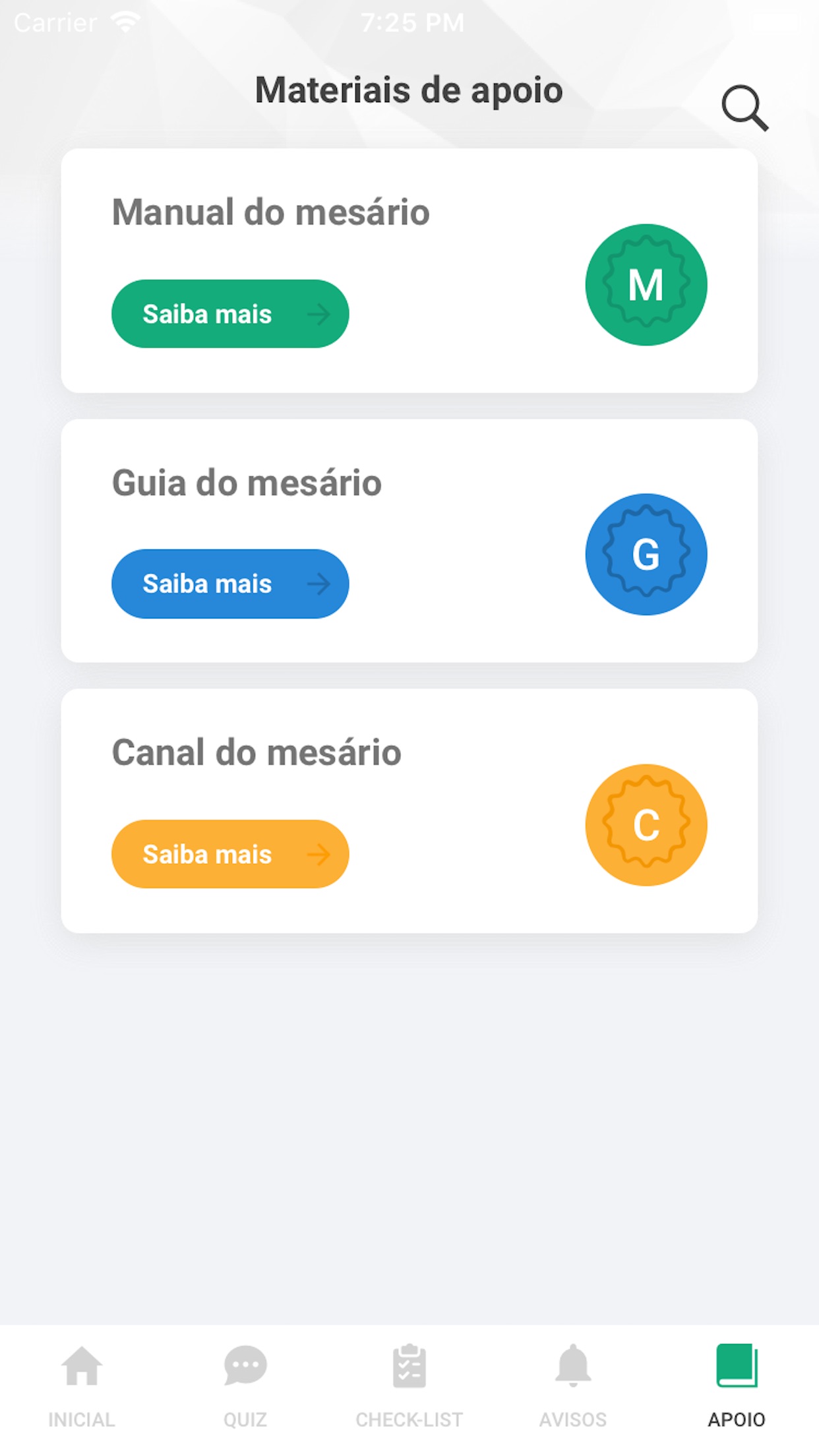 Screenshot do app Mesário