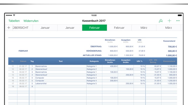 Kassenbuch 2017 für Numbers