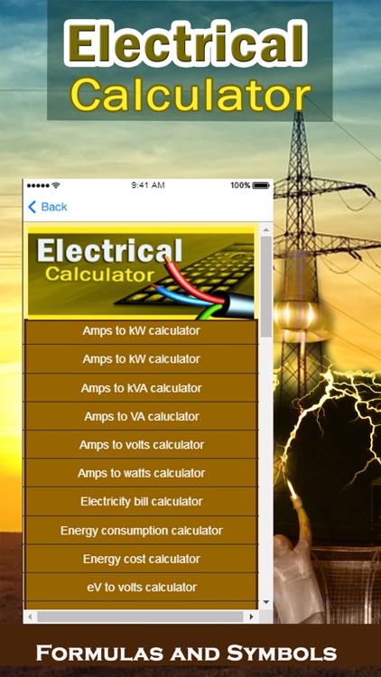 Electrical Calculator with Formulas and Symbols