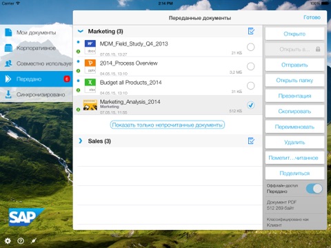 Скриншот из SAP Mobile Documents