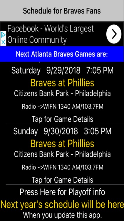 Schedule for Braves fans
