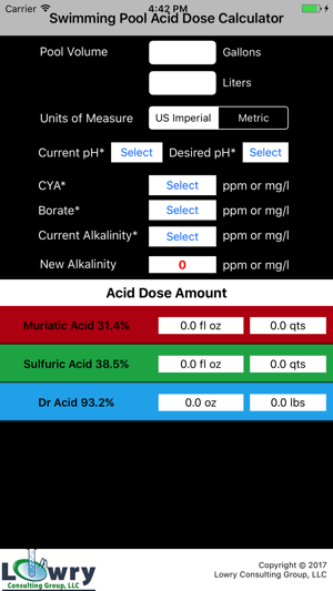 Pool Acid Dose Calc