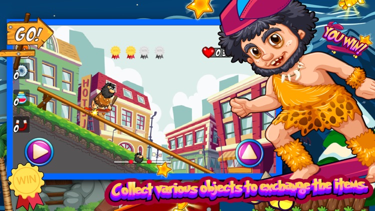 Caveman Skater Go - Jump and collect coin to win