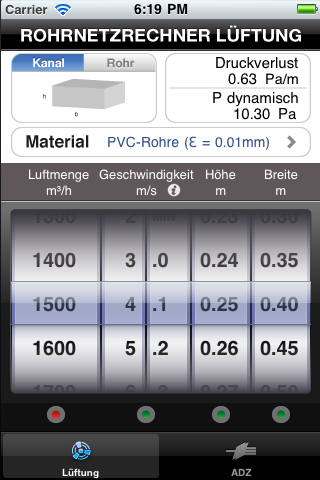 ADZ Rohrnetzrechner screenshot 2
