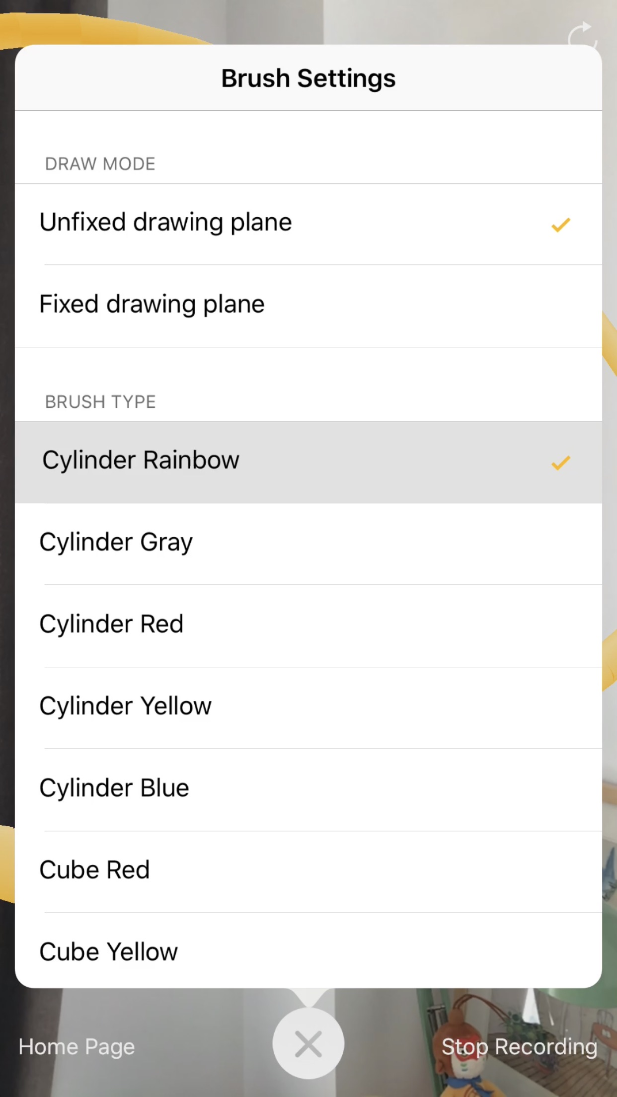 Screenshot do app AR+Brush