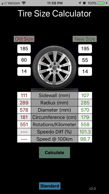 Factory Tire Size Chart