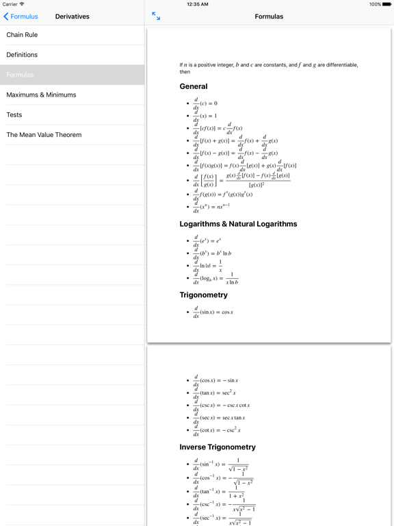 Formulus Free - Formulas for Calculus screenshot